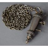 A Silver Plated Whistle on Chain with Holder Having Lever Clasp, 8cm Long