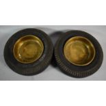 Two Brass Mounted Firestone Tyre Ashtrays, Each 15cm Diameter