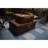 A Vintage Leather Travelling Trunk and a Faux Crocodile Skin Suitcase