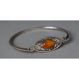 A Silver and Amber Bangle, Stamped 925, CME