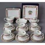 A Royal Worcester Holly Ribbons Coffee Set Comprising Six Coffee Cans, Six Saucers, Six Side Plates,