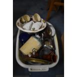 A Box of Enamelled Kitchenwares, Ceramics etc
