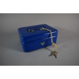A Blue Metal Rexel Cash Tin with Tray and Keys