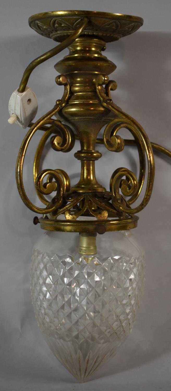 A Late 19th Century Brass Gas Lamp Fitting with Glass Shade, Now Converted to Electricity, 33cm high - Image 2 of 2