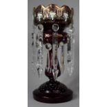 A Late Victorian Painted Ruby Glass Lustre, Two Droppers Requiring Attention, 36.5cm High