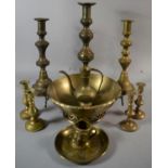 A Collection of Various Candlesticks and Ornaments, Indian Bowl etc