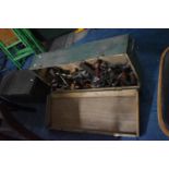 A Vintage Wooden Tool Box Containing Vintage Tools