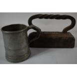 A Victorian Pewter Pint Measure Together with a Cast Iron Billard Table Iron by R H Lees, Manchester