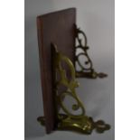 A Pierced Brass Shelf Bracket with Wooden Top, 28.5cm Wide