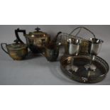 A Small Collection of Silver Plate to Include Three Piece Teaservice, Goblets, Galleried Tray and