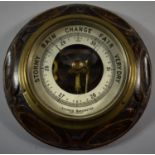 An Oak Framed Circular Aneroid Wall Barometer, 16.5cm Diameter