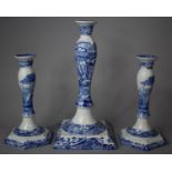A Large Spode Italian Pattern Candlestick together with Two Smaller Pair Examples, The Tallest 31
