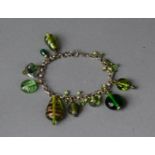 A Silver and Green Glass Bracelet Stamped 925