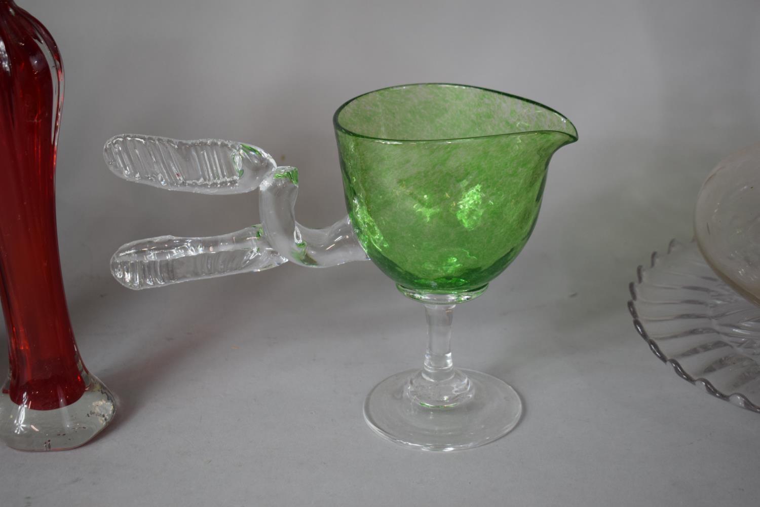 A Collection of Coloured and Plain Glassware to include Hand Blown Green Glass Crocodile Inspired - Image 6 of 6