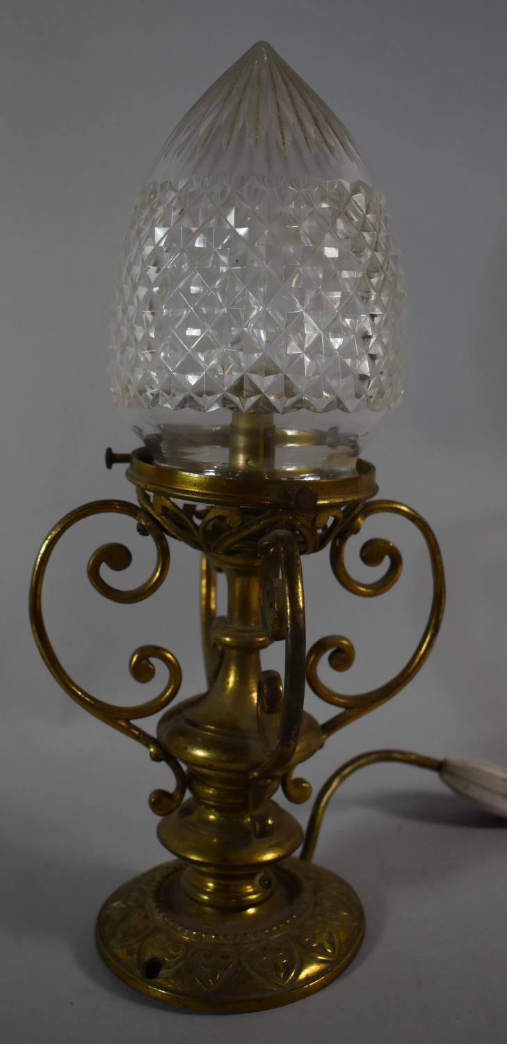 A Late 19th Century Brass Gas Lamp Fitting with Glass Shade, Now Converted to Electricity, 33cm high