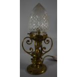 A Late 19th Century Brass Gas Lamp Fitting with Glass Shade, Now Converted to Electricity, 33cm high