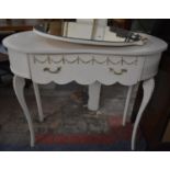 A Mid 20th Century Cream and Gilt Kidney Shaped Dressing Table with Oval Mirror, One Catch Requiring