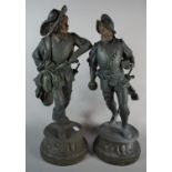 A Pair of Continental Spelter Figures of French and Spanish Soldiers, 42cm High