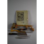 A Collection of Vintage Leather Working Tools Together with Artistic Leather Craft Booklet