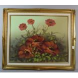 A Gilt Framed Oil on Canvas, Still Life, Poppy, 49.5cm Wide