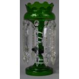 A Late Victorian Green Glass Lustre, 34cm High