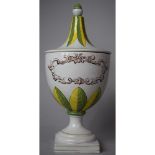 A 20th Century Faience Glazed Terracotta Vase and Cover of Urn Form on Circular Pedestal Foot and