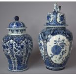 A Large Boch Royal Sphinx Blue and White Delft Vase and Cover Having Fo Dog Final and with Floral