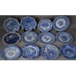 A Collection of Various Spode Blue and White Plates to Include Patterns Such as Decorating the Tree,