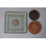 Two Victorian Bronze Medallions and a Glass Coaster with Inset Coin