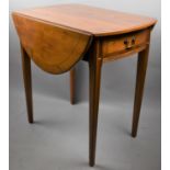 A Modern Yew Wood Drop Leaf Table with Single Drawer, 72cm Long