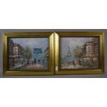 Two Framed Oils on Board Depicting Parisian Streets, Signed Burnet, Each 24cm Wide