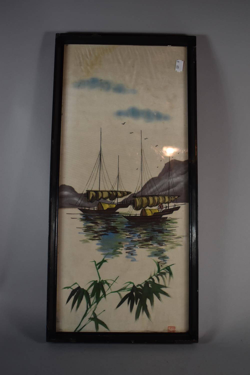 A Framed Far Eastern Painting on Silk with Seal Mark to Bottom Corner, 55cm high