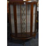 A Mid 20th Century Walnut Bow Fronted Display Cabinet with Galleried Top, 27cm Wide