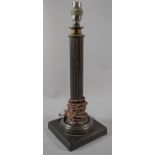 An Iron Weighted Brass Table Lamp Base in the Form of a Corinthian Column, Square Base 38cm high