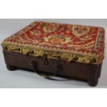 An Edwardian Tapestry Topped Box Footstool with Brass Carrying Handle, 29cm Wide