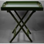 A Modern Green Painted Butlers Tray on Fabric Covered Stand, 60cm Wide