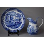 A Spode Blue and White Italian Pattern Jug together with a Spode Italian Shallow Bowl, Jug 20cms