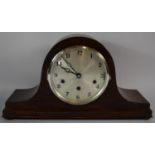 An Edwardian Oak Cased Napoleon Hat Triple Chime Mantle Clock with Key and Pendulum, Working