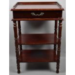 A Reproduction Mahogany Telephone Table with Galleried Top Single Drawer and Two Shelves, 46cm Wide