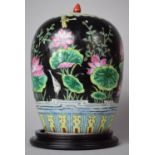 A Large Mid/Late 20th Century Oriental Lidded Vase with Multicolored Enamels on Black Ground