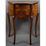 A Pretty Reproduction Demi Lune Three Drawer Ormolu Mounted Side Table, 59cm Wide