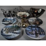 Four Call of the Wilderness Decorated Plates, Large Pendant and Bracelet, Two Wire Baskets etc