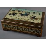 A North Indian Souvenir Jewellery Box Decorated with Hunting Party on Horses, 16cm Wide