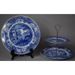 Two Pieces of Spode Italian Pattern To Include A Two Tier Cake Stand and Cake Plate, Stand 24cms