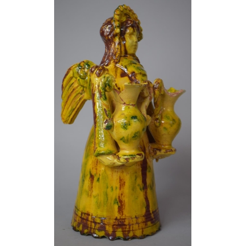 A 20th Century Continental Terracotta Glazed Study of Winged Maiden with Bonnet Carrying Urns, - Image 2 of 3