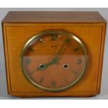 A Mid 20th Century Smiths Enfield Mantel Clock in Walnut Case with Unusual Green Hands and Numerals,