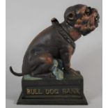 A Reproduction Cast Iron American Novelty Money Bank, Bull Dog Bank, 18.5cm High