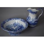 A Spode Blue and White Italian Pattern Toilet Jug together with a Large Spode Italian Pattern Footed