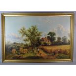 A Large Gilt Framed Print Depicting 19th Century Harvest Scene, 90cm Wide