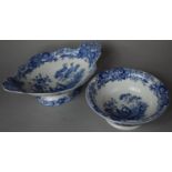 A Spode Blue Room Collection Girl at Well Pattern Bowl, together with a Shaped Two Handled Example